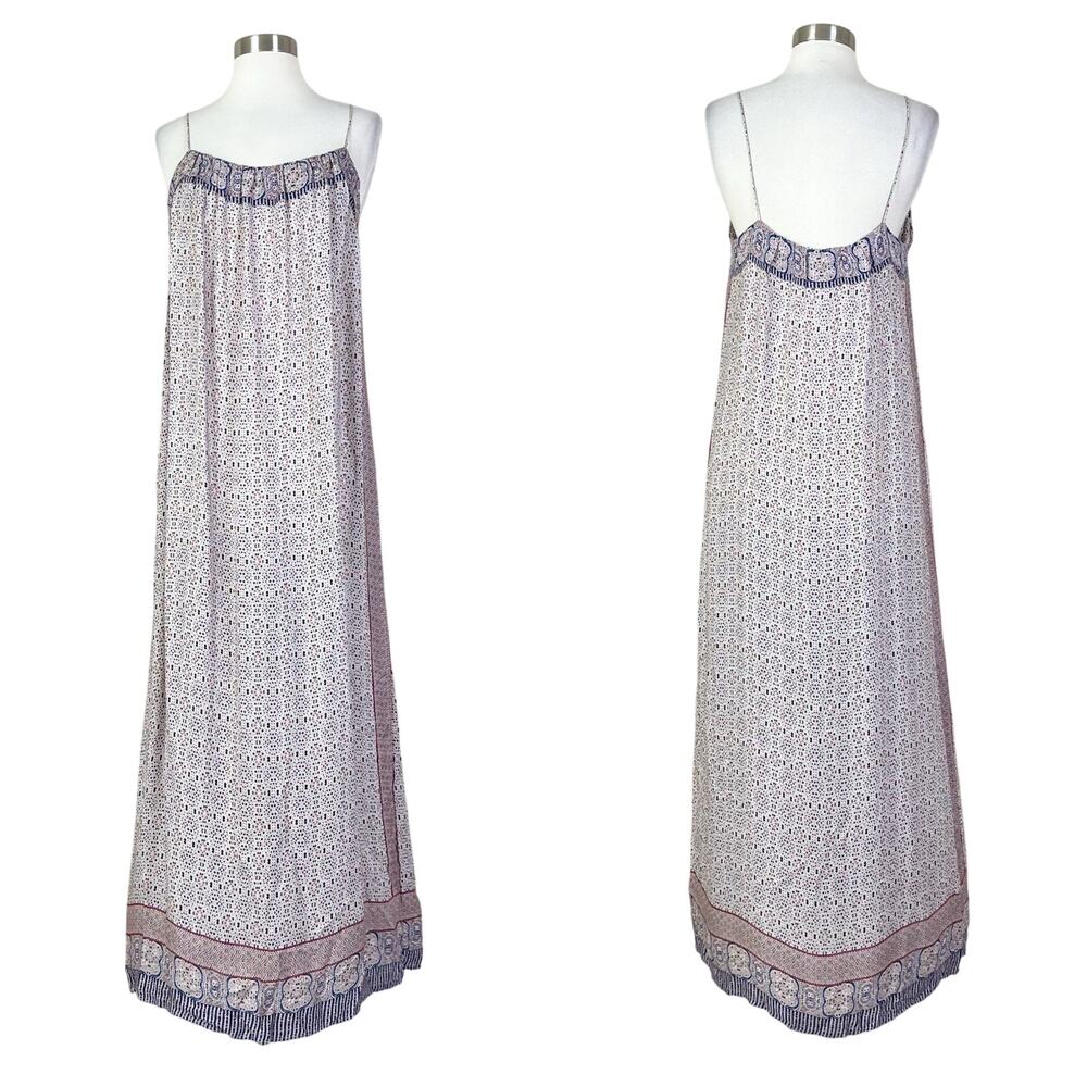 Vince | Silk Terrazzo Print White Blue Red Brown Designer Sumner Slip Maxi Dress